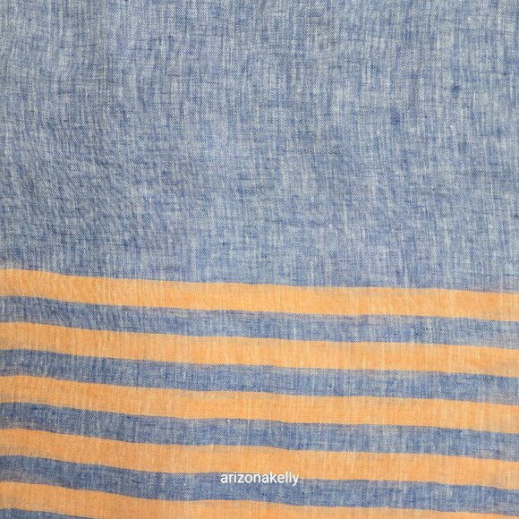 Puro Lino Linen Scarf Blue and Peach Stripe - Picture 7 of 8